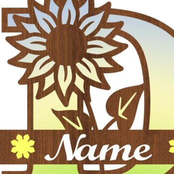 Intra απο ξύλο plywood 3mm-4mm πάχος – Μονόγραμμα ηλίανθου κεφαλαίο Γράμμα D Δίασταση  20x20 cm INTRAFABR-75965055 - Image 3