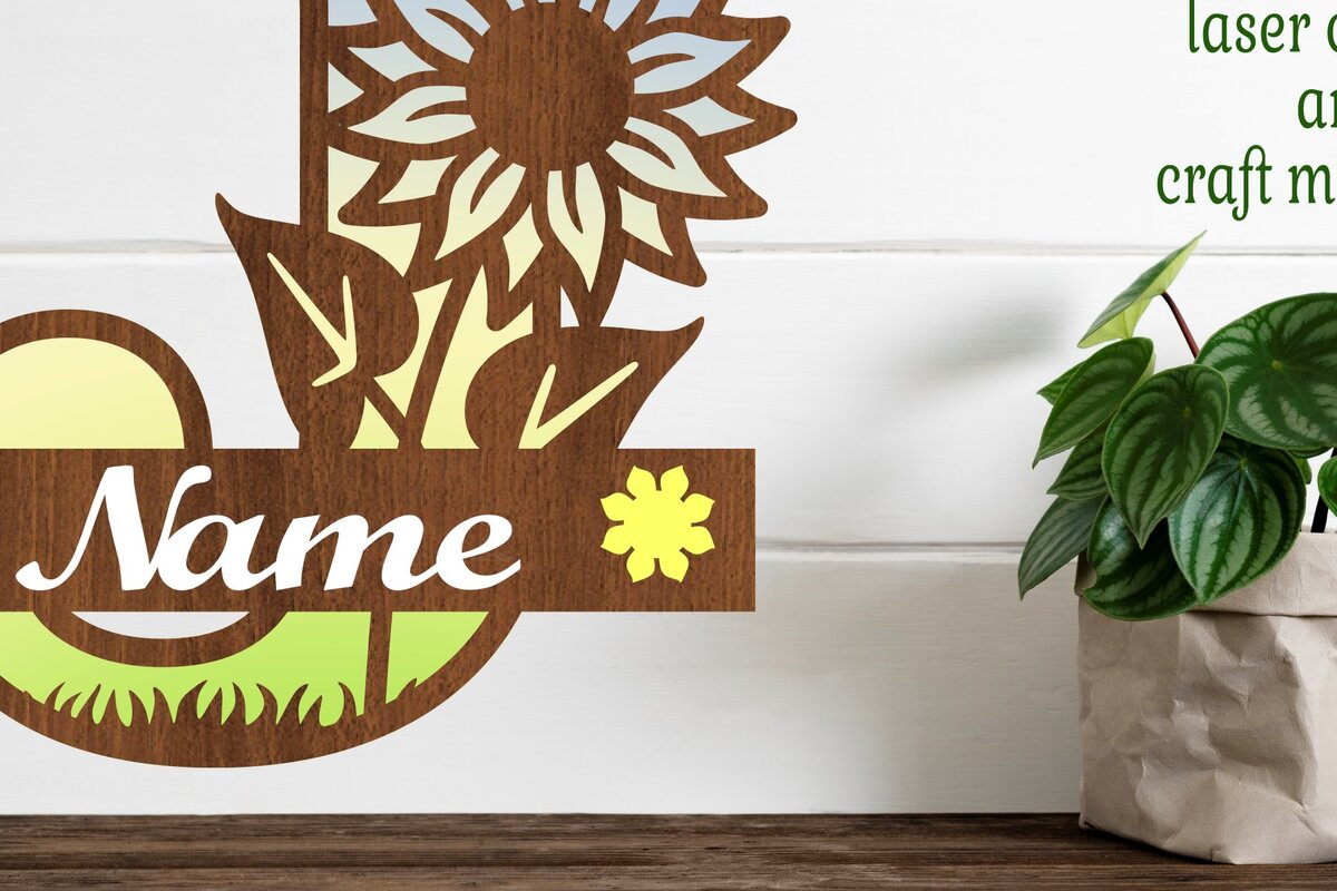 Intra απο ξύλο plywood 3mm-4mm πάχος – Μονόγραμμα Ηλίανθου Επιστολή J Δίασταση  20x20 cm INTRAFABR-75965217