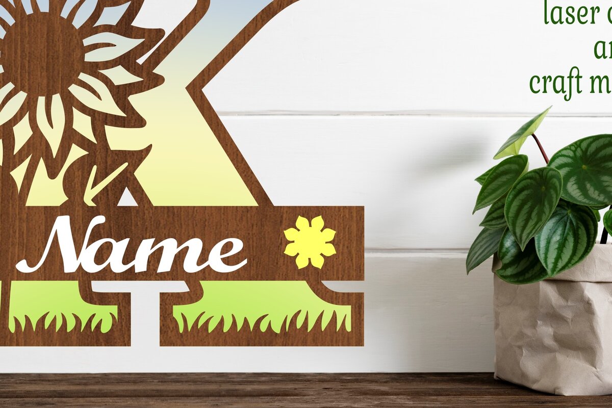 Intra απο ξύλο plywood 3mm-4mm πάχος – Μονόγραμμα ηλίανθου κεφαλαίο γράμμα K Δίασταση  20x20 cm INTRAFABR-75965251