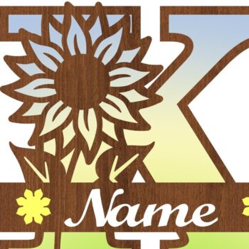 Intra απο ξύλο plywood 3mm-4mm πάχος – Μονόγραμμα ηλίανθου κεφαλαίο γράμμα K Δίασταση  20x20 cm INTRAFABR-75965251 - Image 3