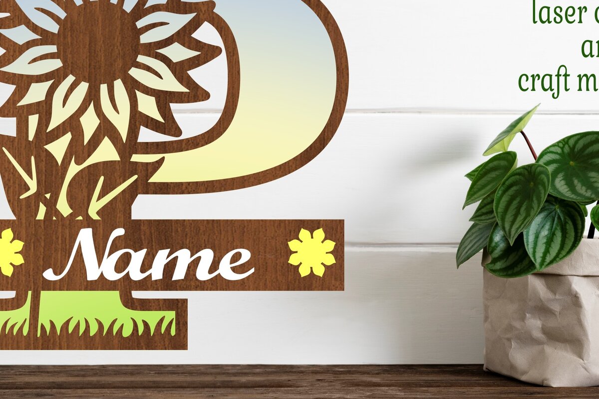 Intra απο ξύλο plywood 3mm-4mm πάχος – Μονόγραμμα ηλίανθου κεφαλαίο Γράμμα P Δίασταση  20x20 cm INTRAFABR-75965408