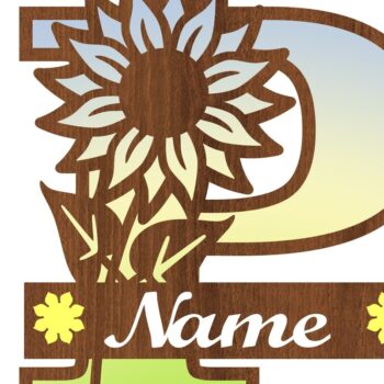 Intra απο ξύλο plywood 3mm-4mm πάχος – Μονόγραμμα ηλίανθου κεφαλαίο Γράμμα P Δίασταση  20x20 cm INTRAFABR-75965408 - Image 3