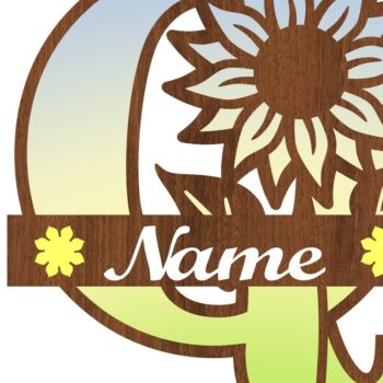 Intra απο ξύλο plywood 3mm-4mm πάχος – Μονόγραμμα ηλίανθου κεφαλαίο Γράμμα Q Δίασταση  20x20 cm INTRAFABR-75965432 - Image 3