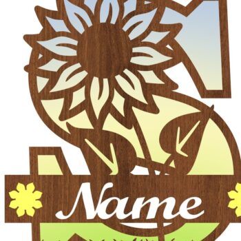 Intra απο ξύλο plywood 3mm-4mm πάχος – Ηλίανθος κεφαλαίο μονόγραμμα Γράμμα S Δίασταση  20x20 cm INTRAFABR-75965489 - Image 3