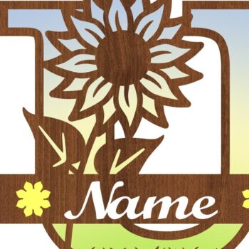 Intra απο ξύλο plywood 3mm-4mm πάχος – Μονόγραμμα Sunflower Letter U Δίασταση 20x20 cm INTRAFABR-75965540 - Image 3