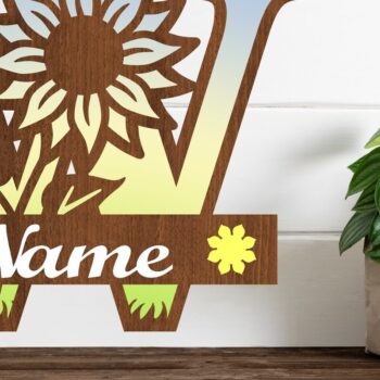 Intra απο ξύλο plywood 3mm-4mm πάχος – Μονόγραμμα Ηλίανθου κεφαλαίο Γράμμα W Δίασταση  20x20 cm INTRAFABR-75965585 - Image 1