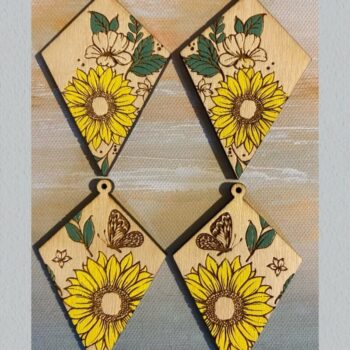 Intra απο ξύλο plywood 3mm-4mm πάχος – Laser με δέσμη σκουλαρικιών ηλίανθου Δίασταση  20x20 cm INTRAFABR-31111538 - Image 3