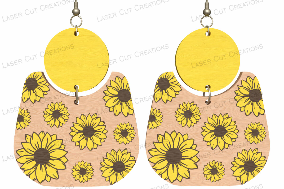 Intra απο ξύλο plywood 3mm-4mm πάχος – Σκουλαρίκια ηλίανθου Δίασταση  5x5 cm INTRAFABR-124514237