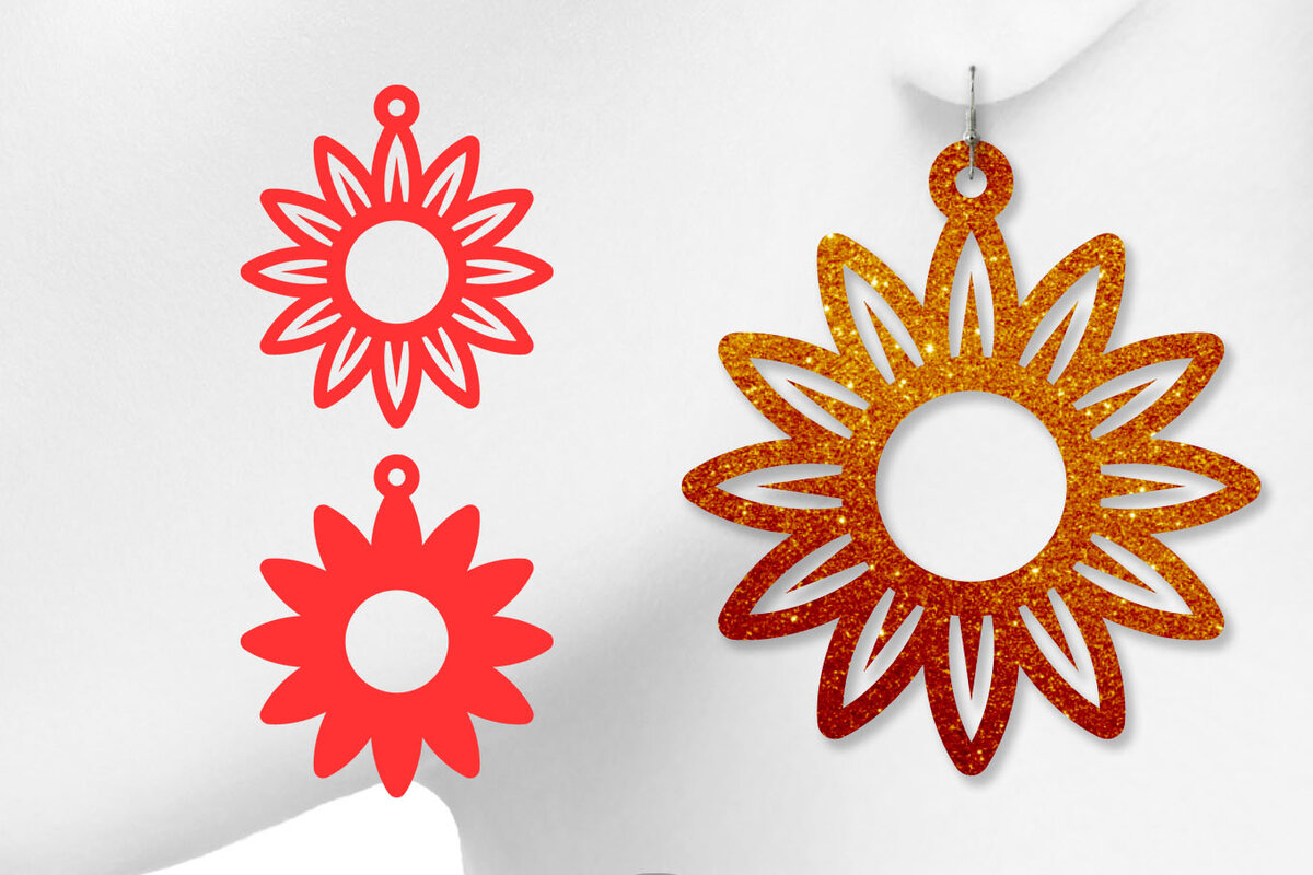 Intra απο ξύλο plywood 3mm-4mm πάχος – Σκουλαρίκια ηλίανθου Δίασταση  5x5 cm INTRAFABR-8905373