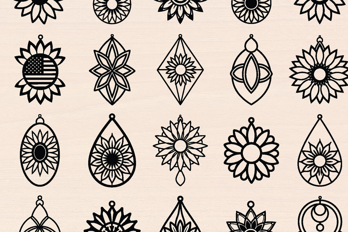 Intra απο ξύλο plywood 3mm-4mm πάχος – Σκουλαρίκια ηλίανθου Πακέτο Cut Laser Δίασταση  5x5 cm INTRAFABR-120493985