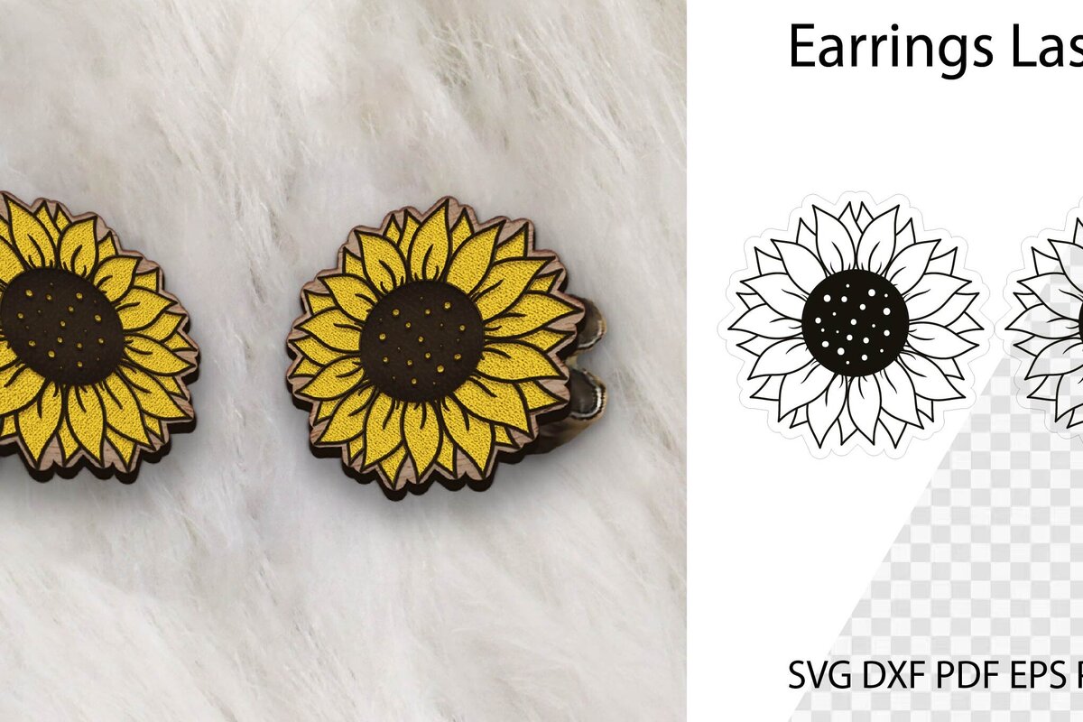 Intra απο ξύλο plywood 3mm-4mm πάχος – Σκουλαρίκια ηλίανθου. Δίασταση  5x5 cm INTRAFABR-113404438