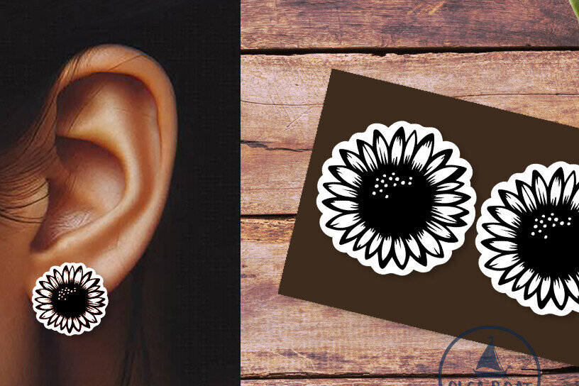 Intra απο ξύλο plywood 3mm-4mm πάχος – Σκουλαρίκια ηλίανθου Summer Δίασταση  5x5 cm INTRAFABR-120209646