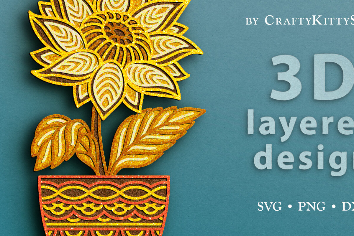 Intra απο ξύλο plywood 3mm-4mm πάχος – Αρχείο κομμένου 3D Layered Sunflower Flower Δίασταση  20x20 cm INTRAFABR-63951160