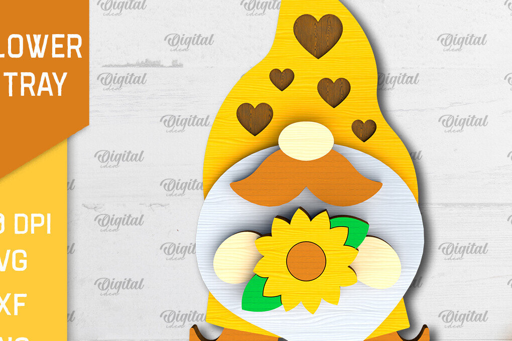 Intra απο ξύλο plywood 3mm-4mm πάχος – Δίσκος βαθμίδας Sunflower Gnome Δίασταση  20x20 cm INTRAFABR-101109128