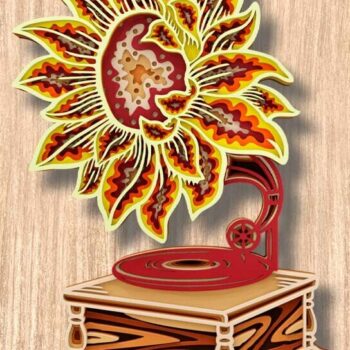 Intra απο ξύλο plywood 3mm-4mm πάχος – Ηλίανθος γραμμόφωνο 3D Πολυστρωματικό Δίασταση 20x20 cm INTRAFABR-109489506 - Image 2