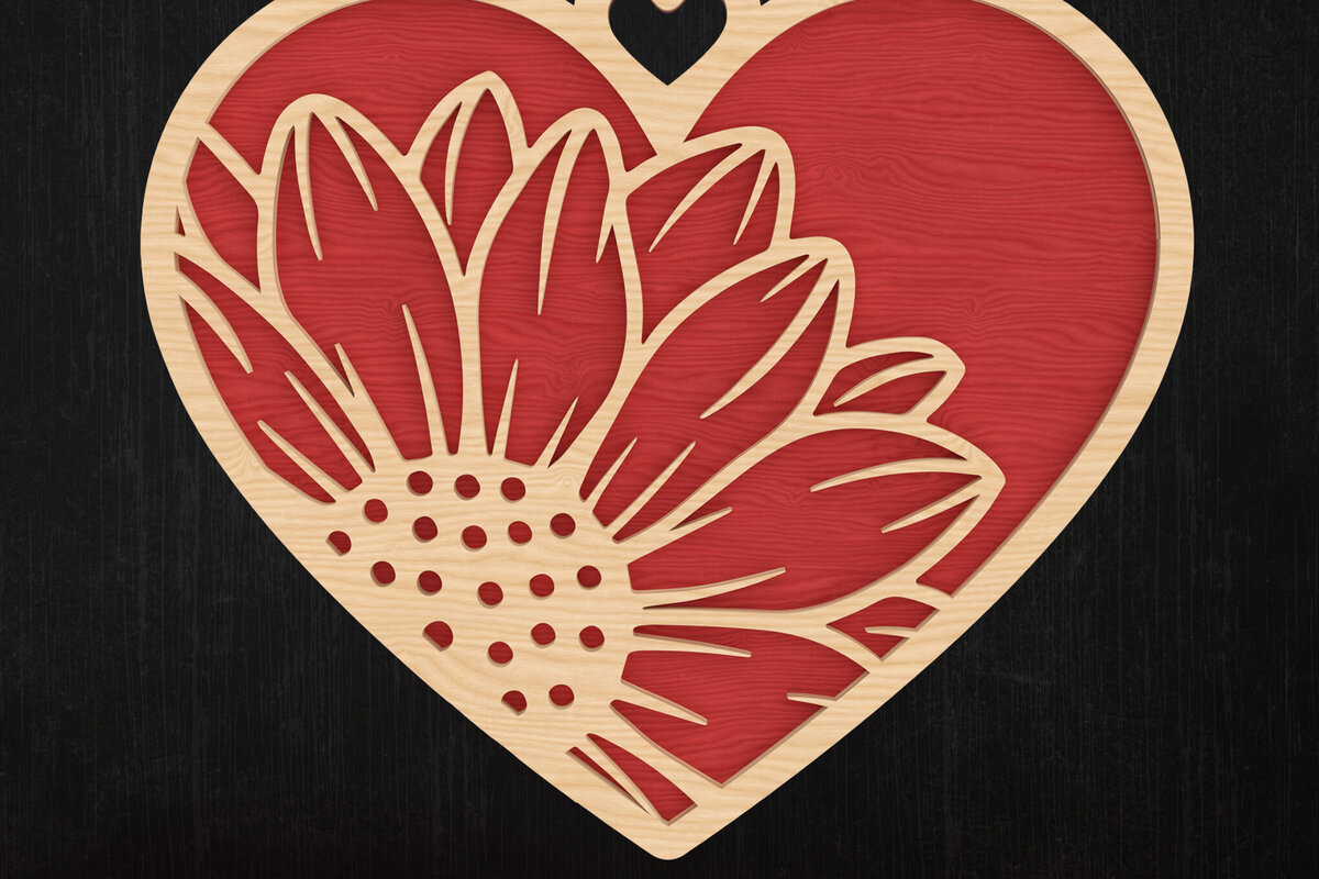 Intra απο ξύλο plywood 3mm-4mm πάχος – Sunflower Heart Valentine Design Δίασταση  40x30 cm INTRAFABR-113314716