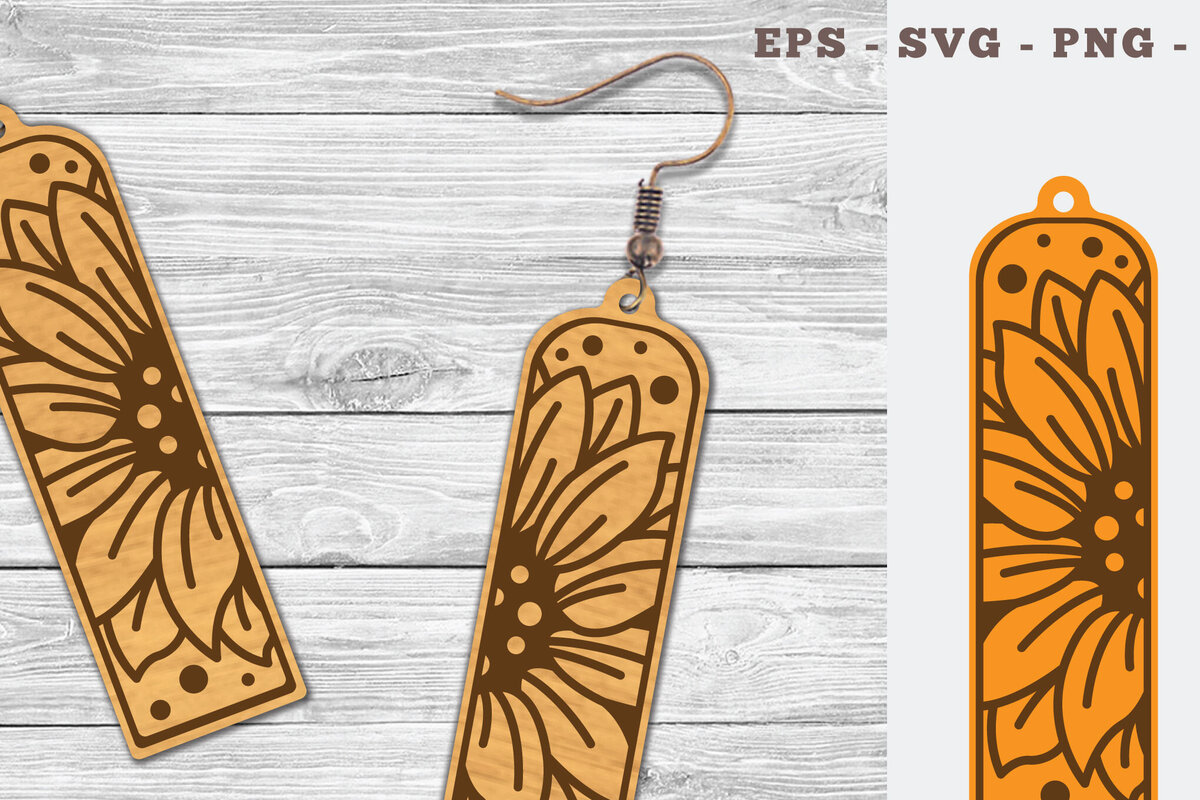 Intra απο ξύλο plywood 3mm-4mm πάχος – Σκουλαρίκια με λέιζερ ηλίανθου Δίασταση  5x5 cm INTRAFABR-103065007