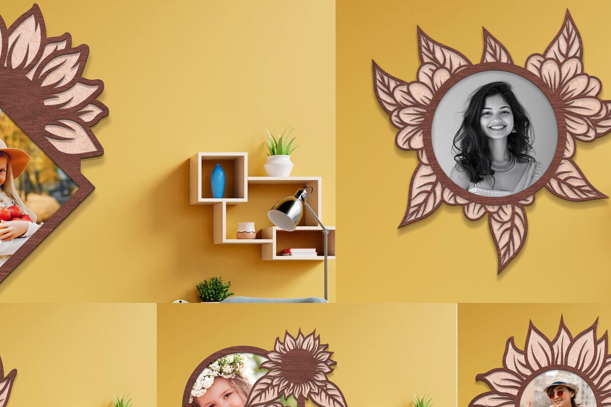 Intra απο ξύλο plywood 3mm-4mm πάχος – Κορνίζες Ηλίανθου Σετ Δίασταση  20x20 cm INTRAFABR-101091357