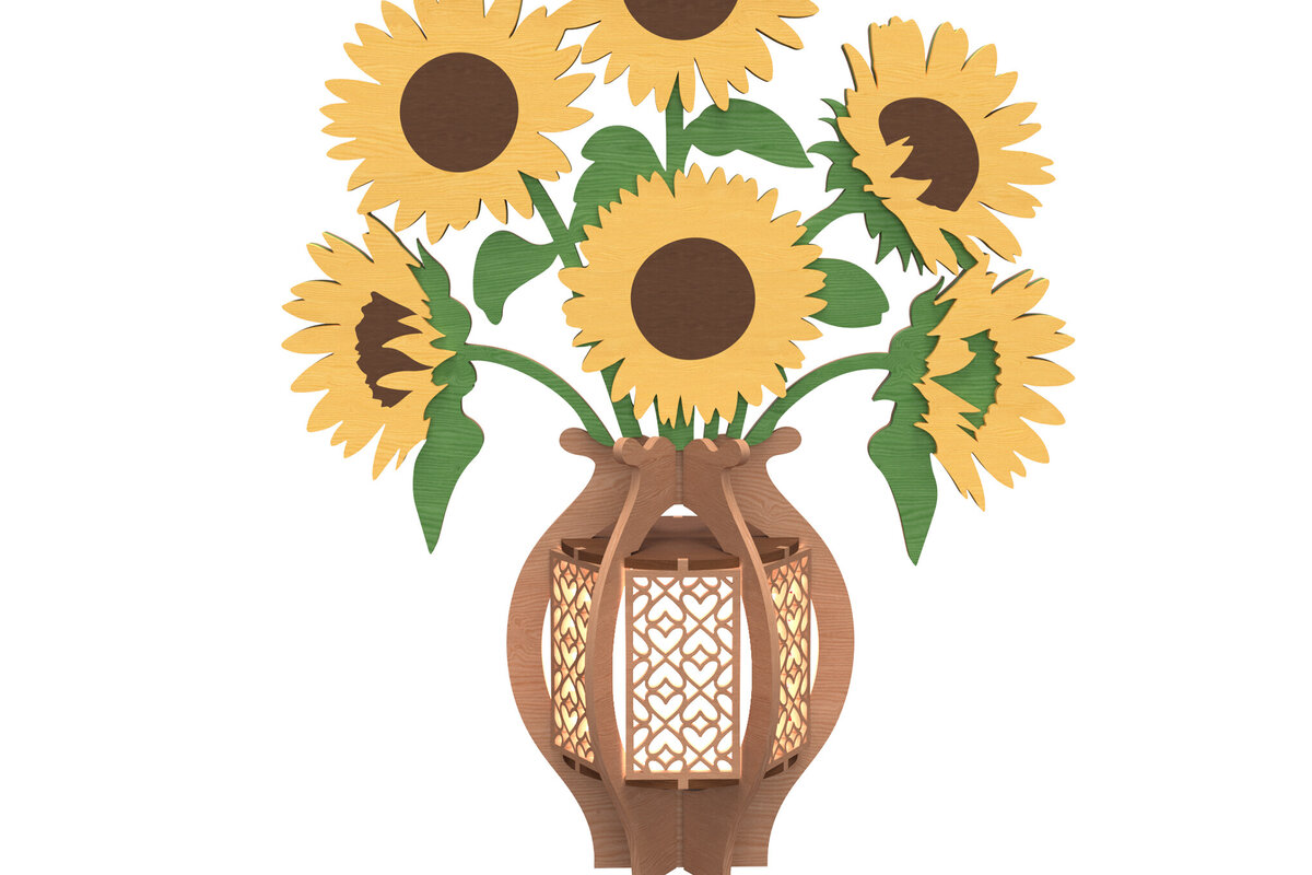 Intra απο ξύλο plywood 3mm-4mm πάχος – Βάζο ηλίανθου Δίασταση  20x20 cm INTRAFABR-112273603