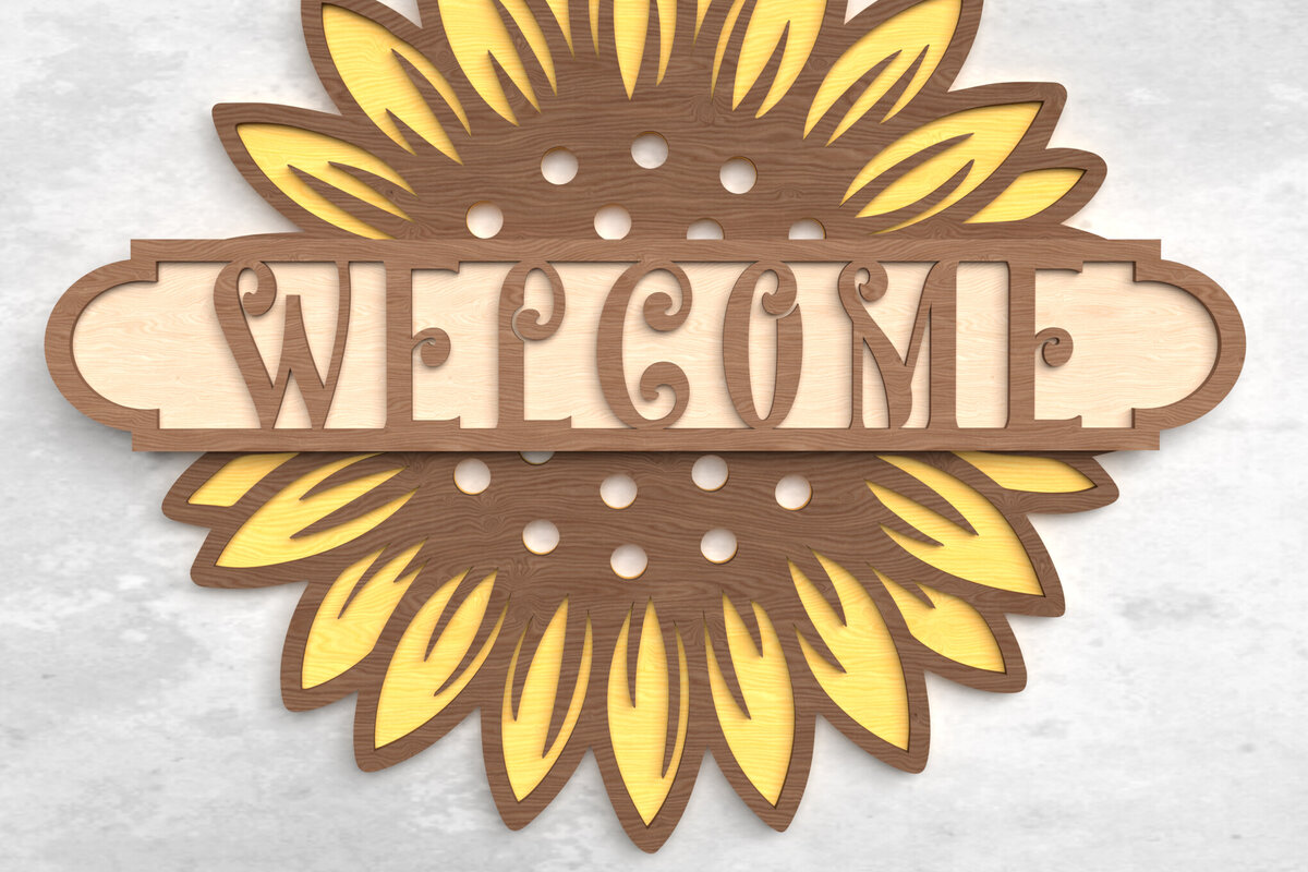 Intra απο ξύλο plywood 3mm-4mm πάχος – Sunflower Welcome Sign - Δίασταση  40x30 cm INTRAFABR-117770792