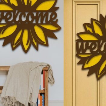 Intra απο ξύλο plywood 3mm-4mm πάχος – Sunflower Welcome Sign, Layered Door Δίασταση  40x30 cm INTRAFABR-69354193 - Image 3