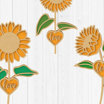 Intra απο ξύλο plywood 3mm-4mm πάχος – Πακέτο Sunflower with Love Heart Δίασταση 20x20 cm INTRAFABR-111376116 - Image 1