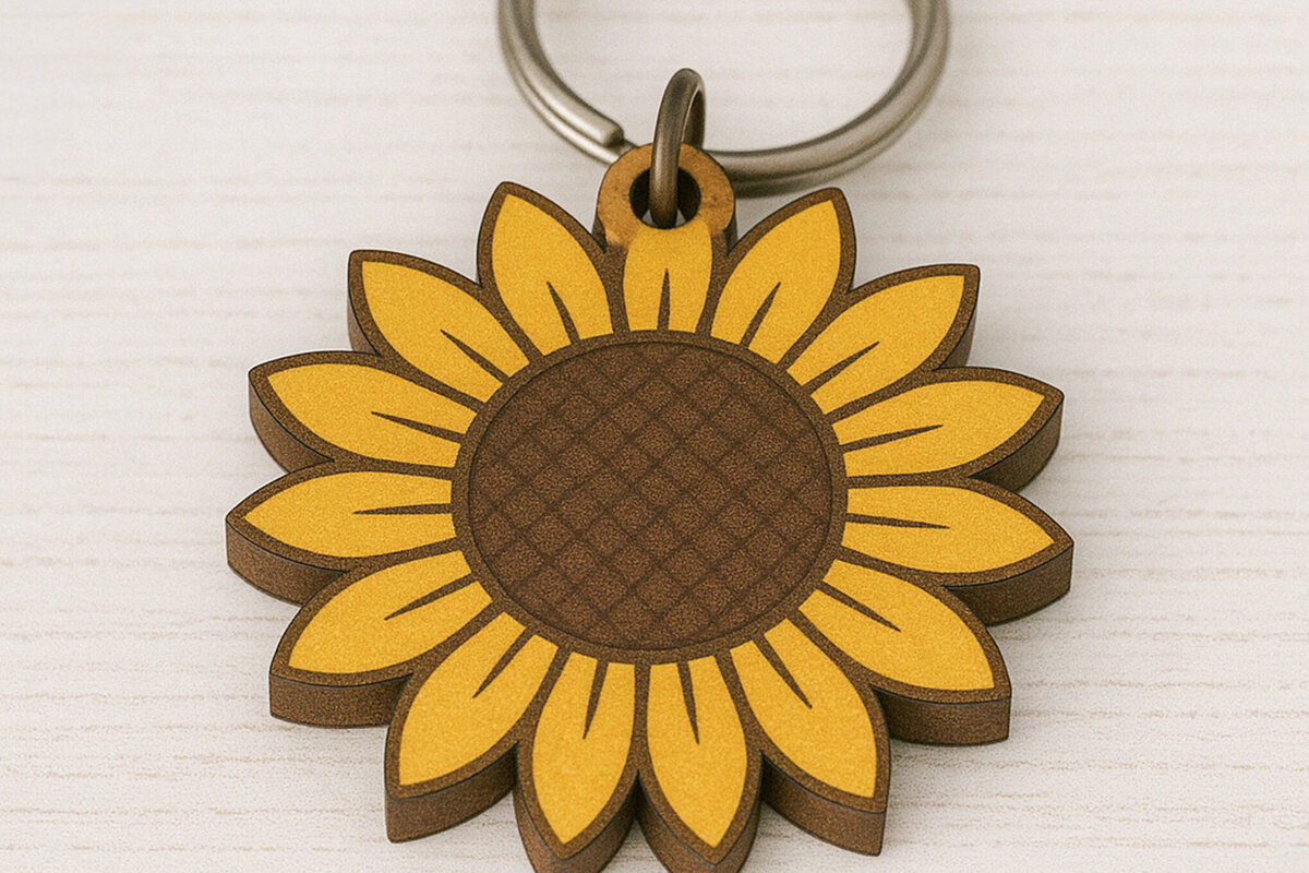 Intra απο ξύλο plywood 3mm-4mm πάχος – Ξύλινο Μπρελόκ Ηλίανθου Δίασταση  5x5 cm INTRAFABR-121334341