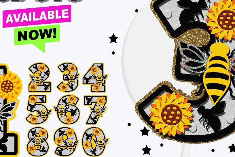 Intra απο ξύλο plywood 3mm-4mm πάχος – Sunflowers, Bee the Sunshine Numbers 3D Δίασταση  20x20 cm INTRAFABR-75828448