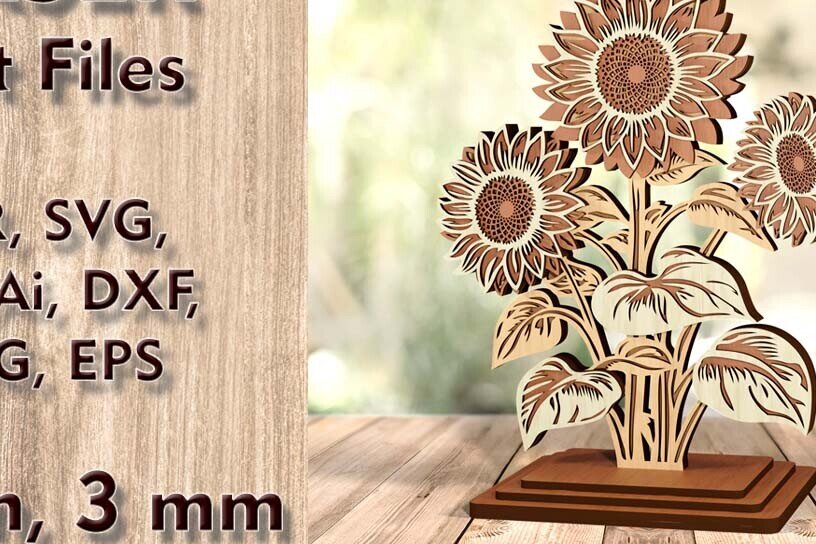 Intra απο ξύλο plywood 3mm-4mm πάχος – Ηλιοτρόπια κομμένα αρχεία με λέιζερ Διακόσμηση τραπεζιού Δίασταση  20x20 cm INTRAFABR-122928097