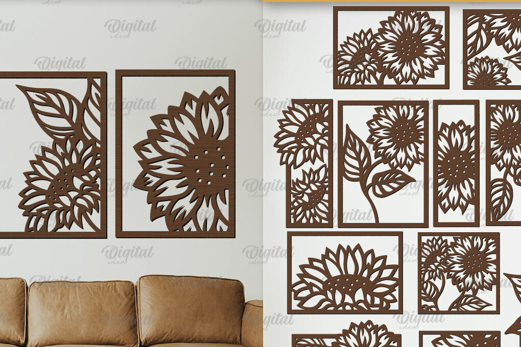 Intra απο ξύλο plywood 3mm-4mm πάχος – Πακέτο κοπής Laser Art Wall Art Sunflowers Δίασταση  40x30 cm INTRAFABR-100477600