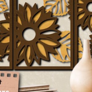 Intra απο ξύλο plywood 3mm-4mm πάχος – Sunflowers Διακόσμηση Τοίχου Σετ 3 τεμαχίων, με στρώσεις Δίασταση  40x30 cm INTRAFABR-68584907