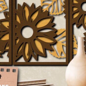 Intra απο ξύλο plywood 3mm-4mm πάχος – Sunflowers Διακόσμηση Τοίχου Σετ 3 τεμαχίων, με στρώσεις Δίασταση  40x30 cm INTRAFABR-68584907 - Image 1