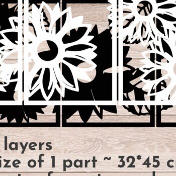 Intra απο ξύλο plywood 3mm-4mm πάχος – Sunflowers Διακόσμηση Τοίχου Σετ 3 τεμαχίων, με στρώσεις Δίασταση  40x30 cm INTRAFABR-68584907 - Image 2