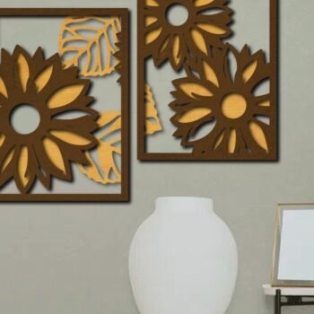 Intra απο ξύλο plywood 3mm-4mm πάχος – Sunflowers Διακόσμηση Τοίχου Σετ 3 τεμαχίων, με στρώσεις Δίασταση  40x30 cm INTRAFABR-68584907 - Image 3