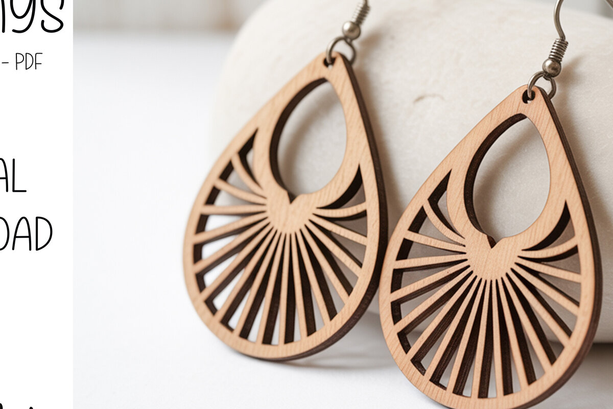 Intra απο ξύλο plywood 3mm-4mm πάχος – Sunray Teardrop Σκουλαρίκια Δίασταση  5x5 cm INTRAFABR-121663876