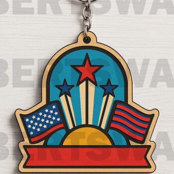 Intra απο ξύλο plywood 3mm-4mm πάχος – Μπρελόκ Sunrise Patriotic Δίασταση  5x5 cm INTRAFABR-122398992 - Image 1