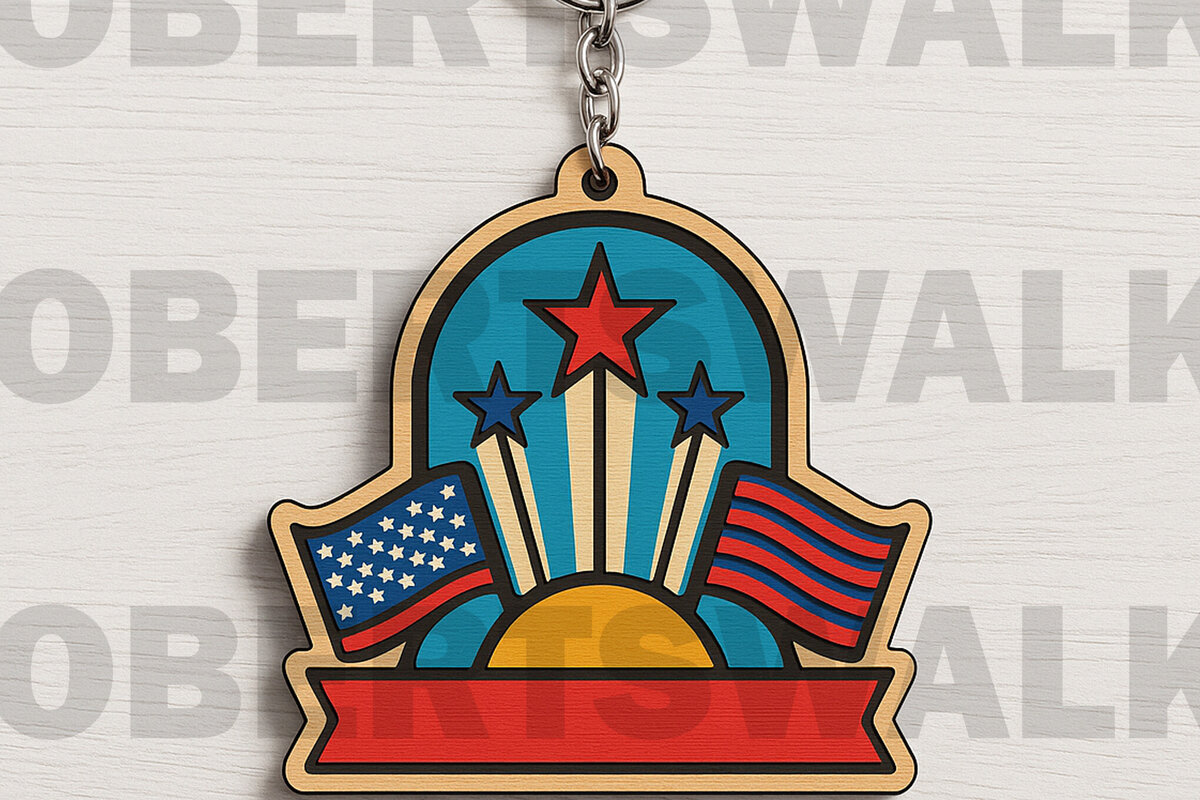 Intra απο ξύλο plywood 3mm-4mm πάχος – Μπρελόκ Sunrise Patriotic Δίασταση  5x5 cm INTRAFABR-122398992