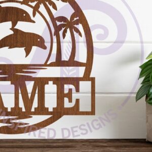 Intra απο ξύλο plywood 3mm-4mm πάχος – Sunset Dolphins Name Laser Δίασταση  20x20 cm INTRAFABR-103144240