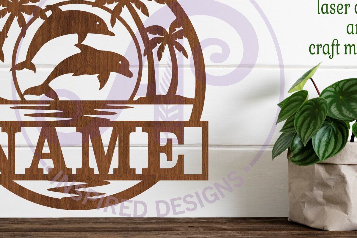 Intra απο ξύλο plywood 3mm-4mm πάχος – Sunset Dolphins Name Laser Δίασταση  20x20 cm INTRAFABR-103144240