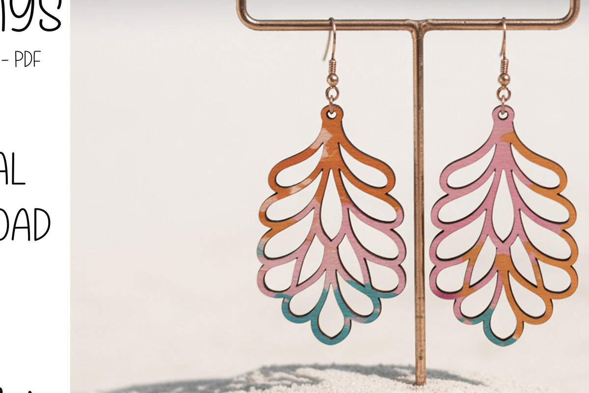 Intra απο ξύλο plywood 3mm-4mm πάχος – Σκουλαρίκια Sunset Leaf Δίασταση  5x5 cm INTRAFABR-121920116