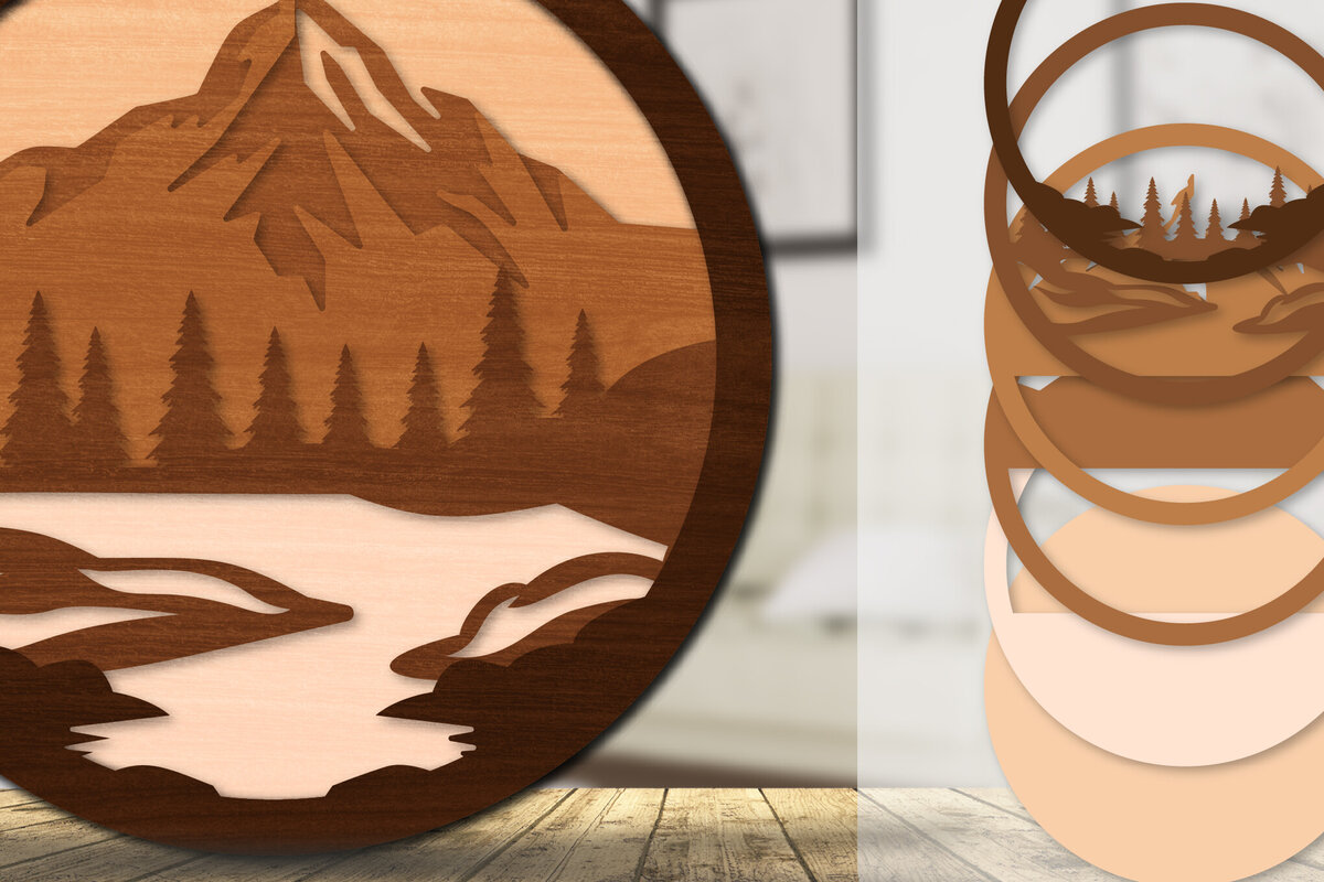 Intra απο ξύλο plywood 3mm-4mm πάχος – Sunset Mountain 3D Lasercut Lasercut Δίασταση  20x20 cm INTRAFABR-113242905