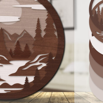 Intra απο ξύλο plywood 3mm-4mm πάχος – Sunset Mountain 3D Lasercut Lasercut Δίασταση  20x20 cm INTRAFABR-113242911 - Image 1