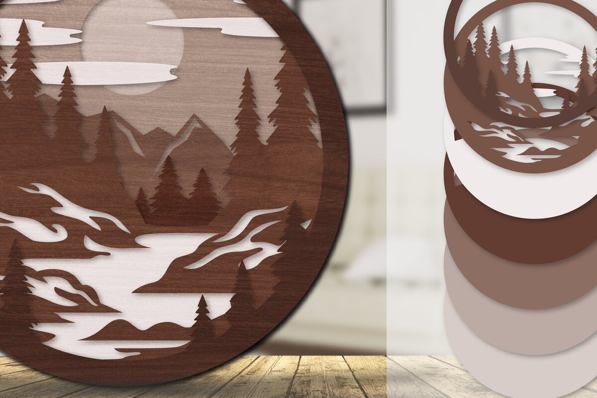 Intra απο ξύλο plywood 3mm-4mm πάχος – Sunset Mountain 3D Lasercut Lasercut Δίασταση  20x20 cm INTRAFABR-113242911