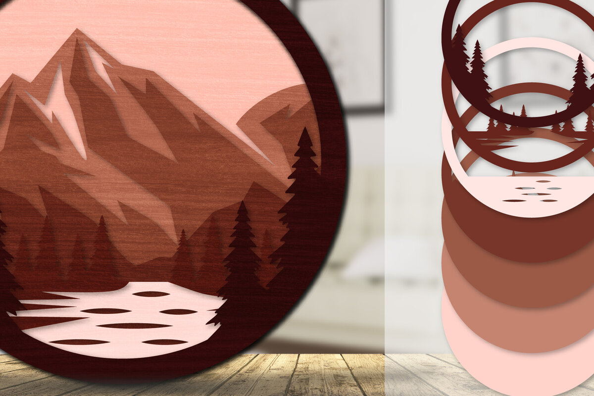 Intra απο ξύλο plywood 3mm-4mm πάχος – Sunset Mountain 3D Lasercut Lasercut Δίασταση  20x20 cm INTRAFABR-113242927