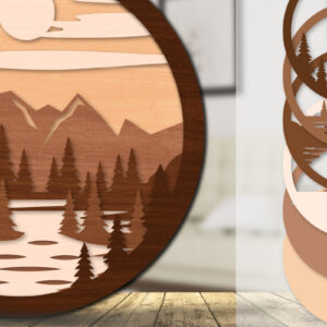 Intra απο ξύλο plywood 3mm-4mm πάχος – Sunset Mountain 3D Lasercut Lasercut Δίασταση  20x20 cm INTRAFABR-113242930