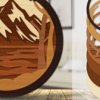 Intra απο ξύλο plywood 3mm-4mm πάχος – Sunset Mountain 3D Lasercut Lasercut Δίασταση  20x20 cm INTRAFABR-113242901 - Image 1