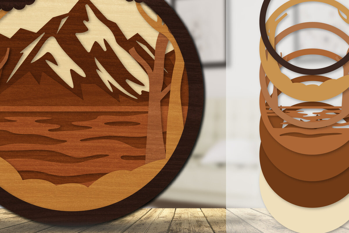 Intra απο ξύλο plywood 3mm-4mm πάχος – Sunset Mountain 3D Lasercut Lasercut Δίασταση  20x20 cm INTRAFABR-113242901