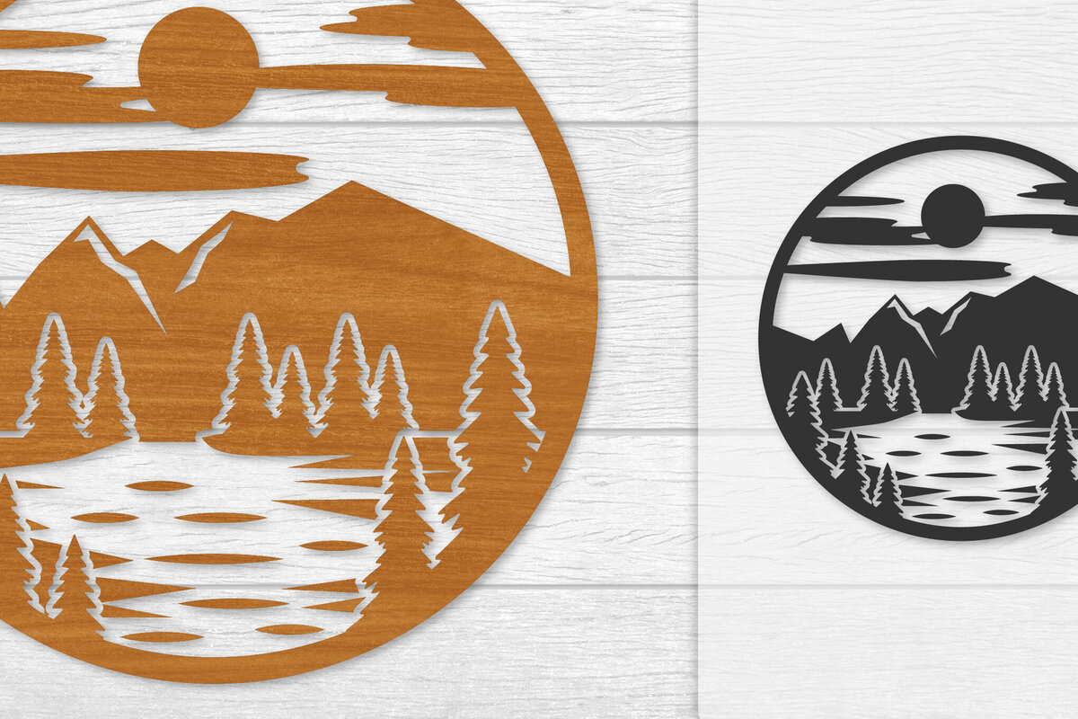 Intra απο ξύλο plywood 3mm-4mm πάχος – Διακόσμηση τοίχου Sunset Mountain Lasercut Δίασταση  40x30 cm INTRAFABR-114274967