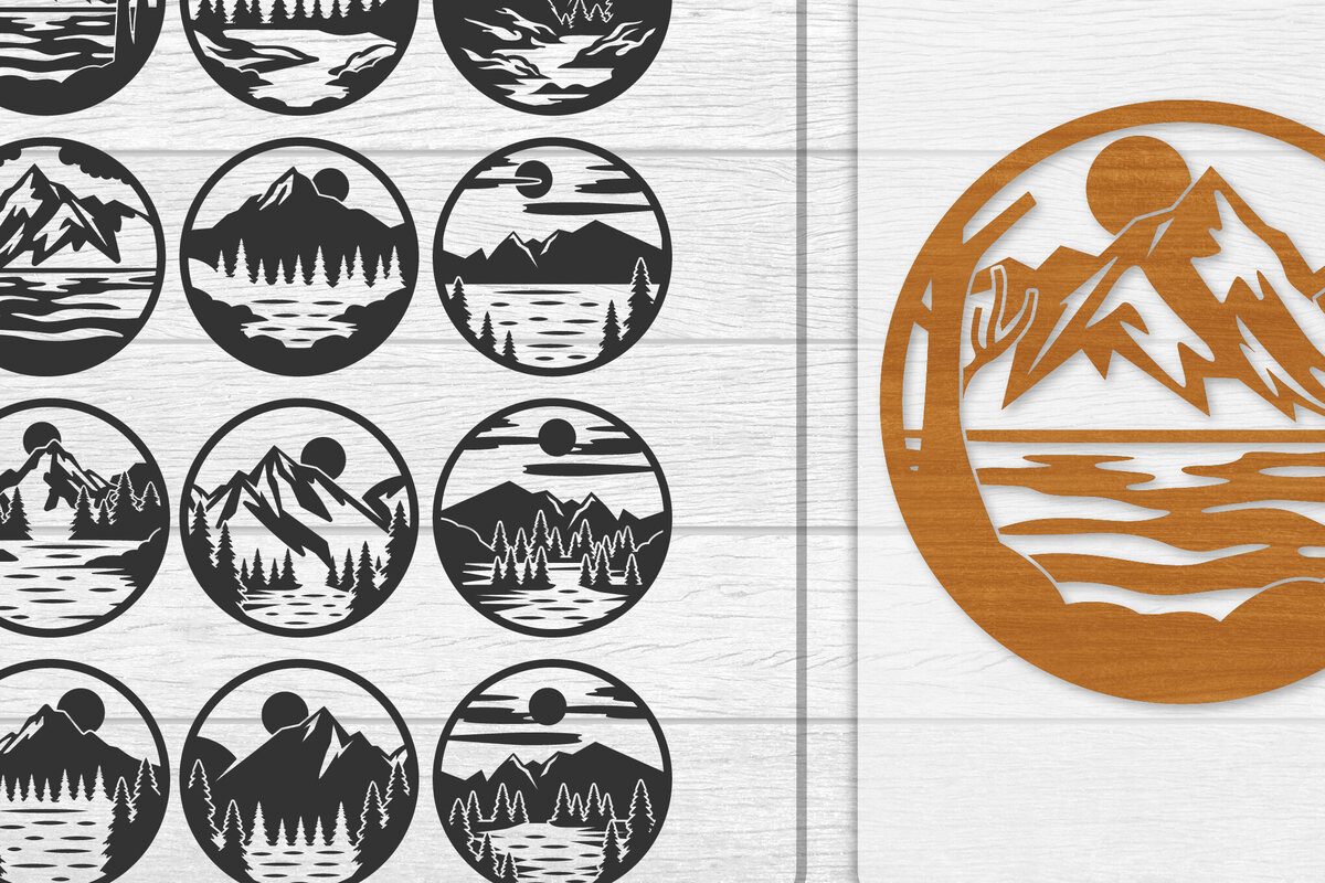 Intra απο ξύλο plywood 3mm-4mm πάχος – Διακόσμηση τοίχου Sunset Mountain Lasercut Δίασταση  40x30 cm INTRAFABR-114275335