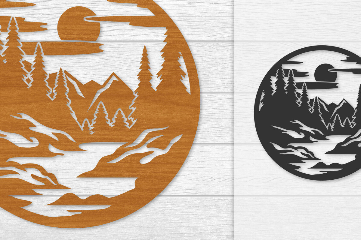 Intra απο ξύλο plywood 3mm-4mm πάχος – Διακόσμηση τοίχου Sunset Mountain Lasercut Δίασταση  40x30 cm INTRAFABR-114274690